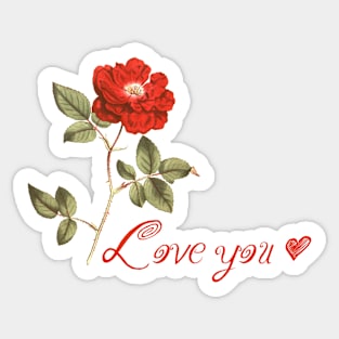 I Love You with Red Rose Flower Sticker